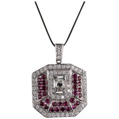 Pendentif de succession vintage en platine, diamants et rubis