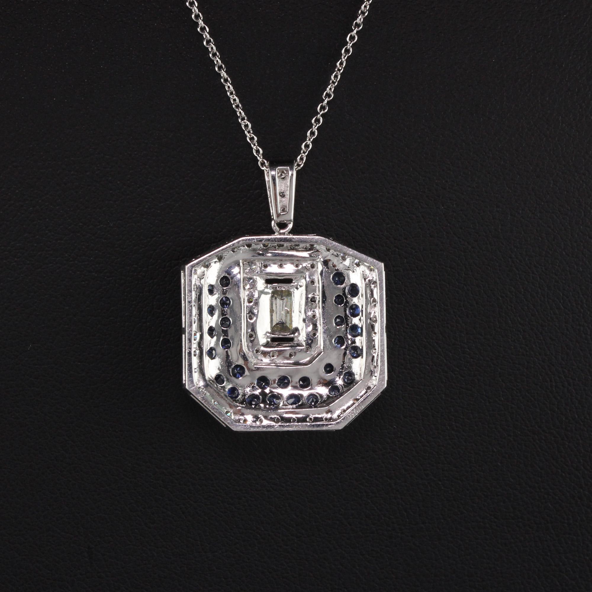 Modern Vintage Estate Platinum Diamond and Sapphire Pendant For Sale