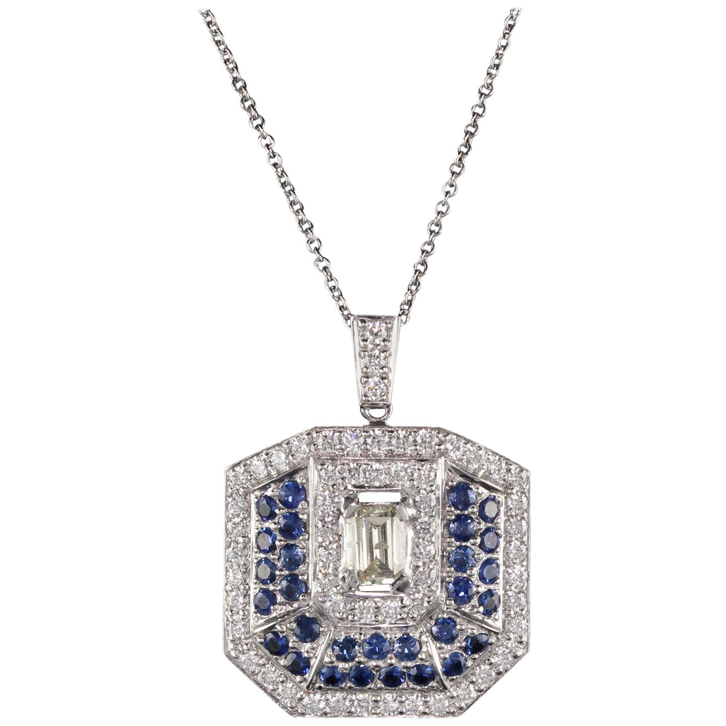 Vintage Estate Platinum Diamond and Sapphire Pendant For Sale