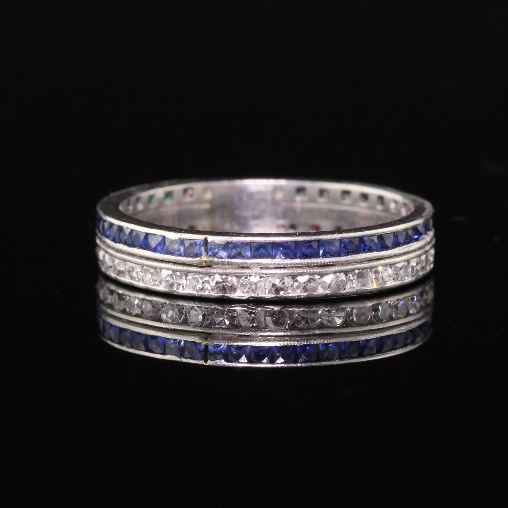 Vintage Estate Platinum Diamond, Emerald, Ruby and Sapphire Eternity Band 1