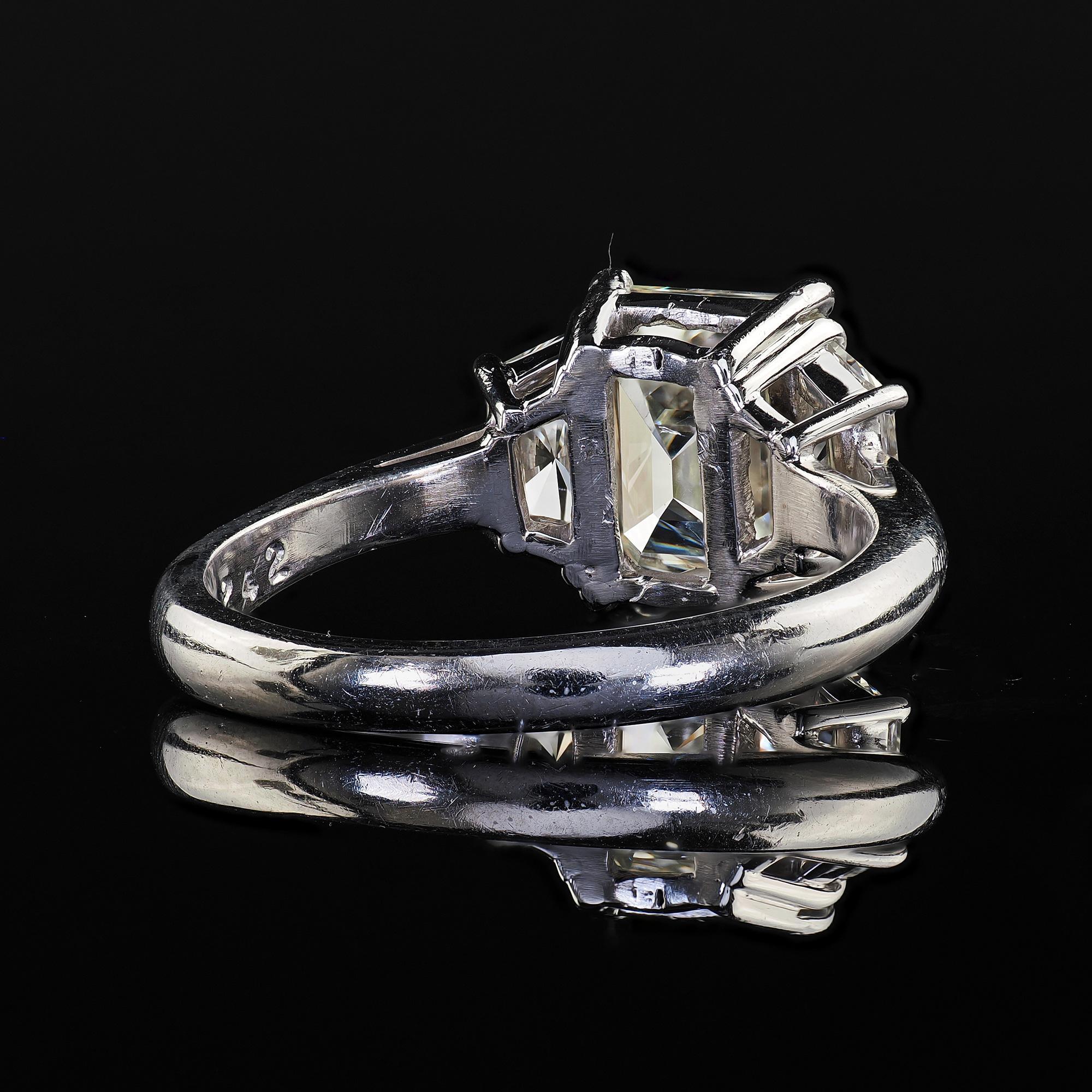 Vintage Estate Platinum Emerald Cut Diamond Three Stone Engagement Ring - GIA 4