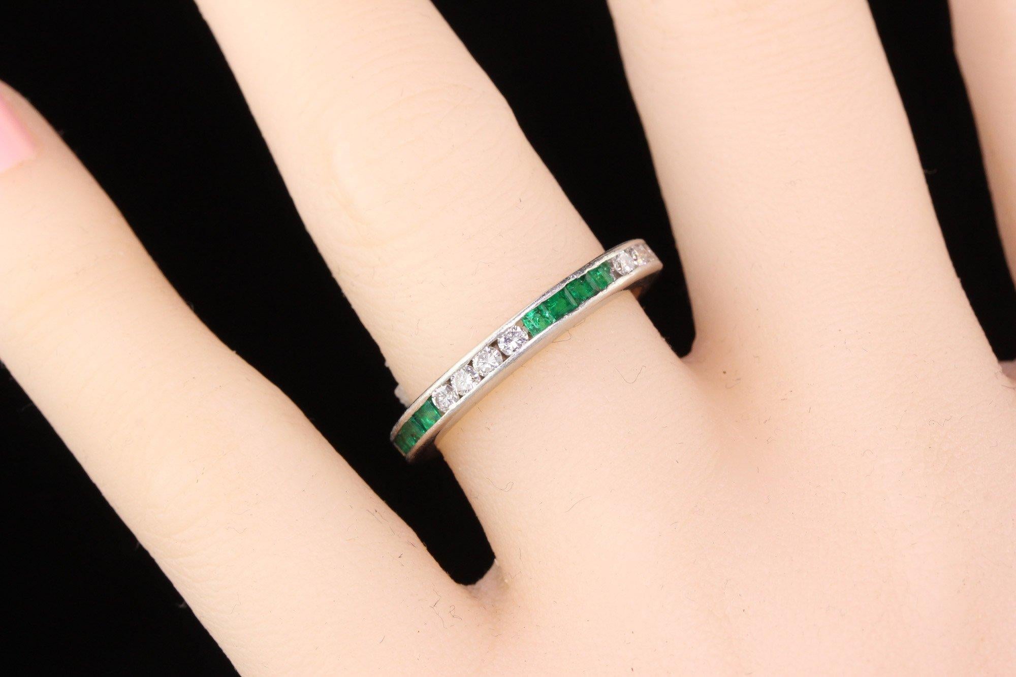 Vintage Estate Platinum Emerald & Diamond Eternity Band In Good Condition In Great Neck, NY