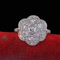 Vintage Estate Platinum Old European Cut Diamond Engraved Floral Cocktail Ring