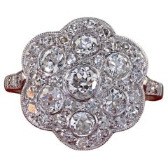 Vintage Estate Platinum Old European Cut Diamond Engraved Floral Cocktail Ring