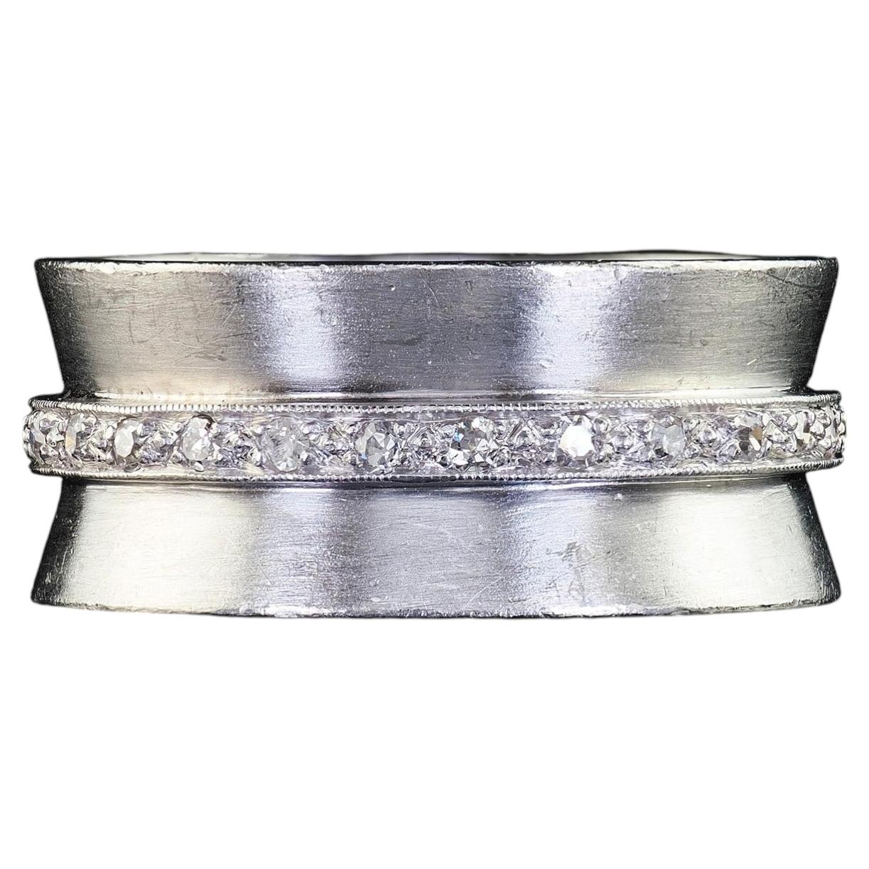 Vintage Estate Platinum Single Cut Diamond Wide Eternity Band - Size 7 For Sale