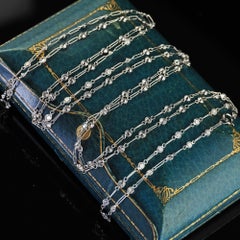 Vintage Estate Platinum Transitional Cut Diamond Chain by the Yard Necklace