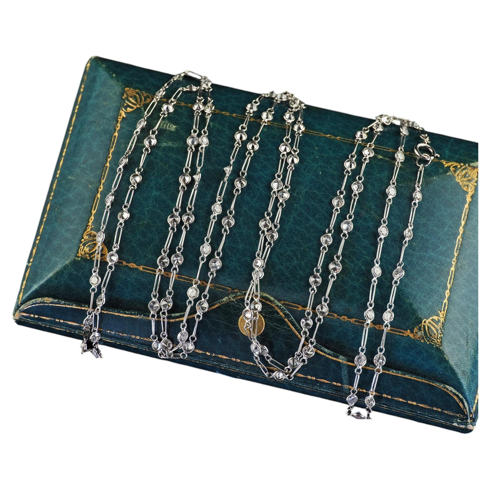 Collana vintage in platino con diamanti a taglio transizionale, venduta al metro in vendita