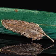 Vintage Estate Tiffany and Co 14K Solid Yellow Gold Feather Brooch Pin