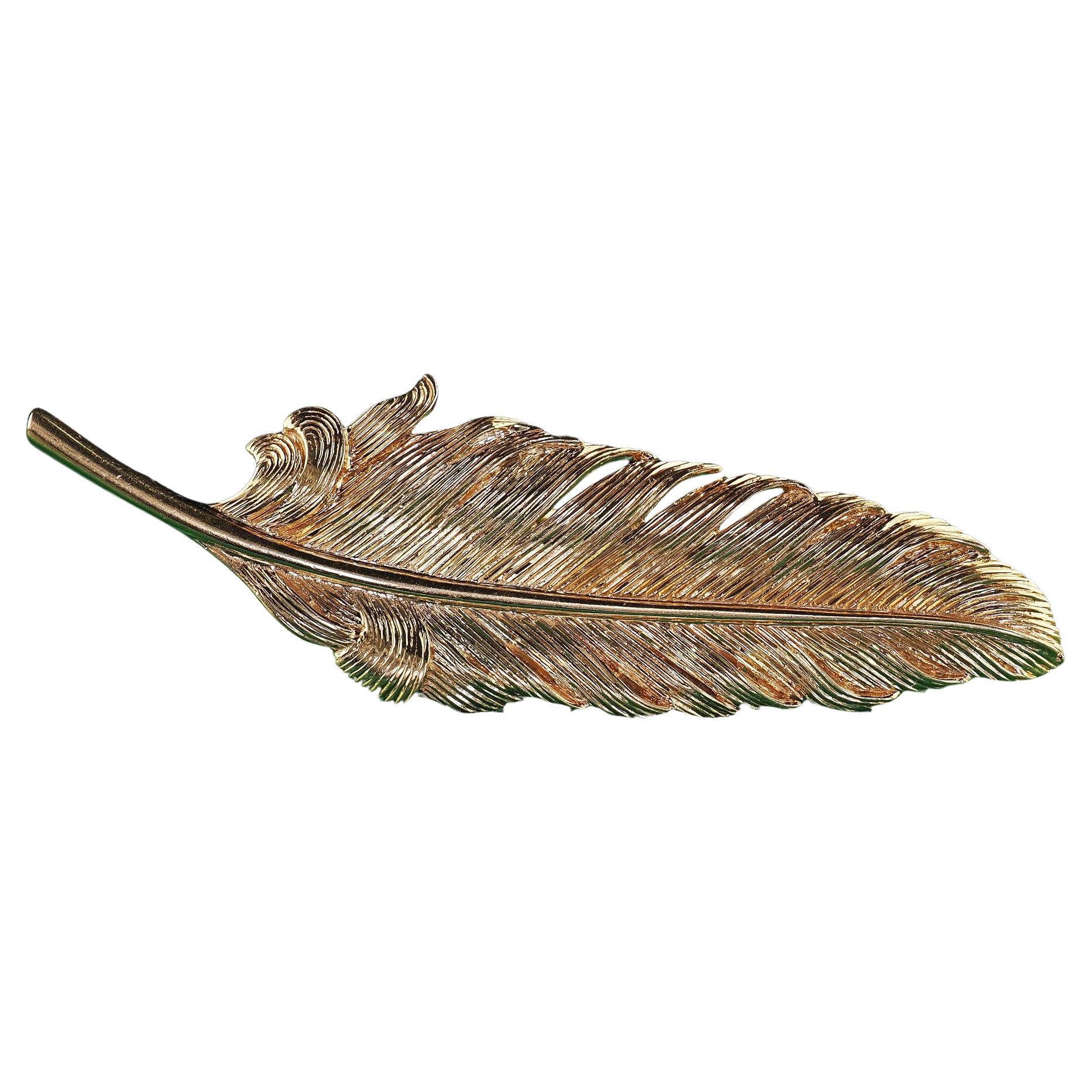 Vintage Estate Tiffany and Co 14K Solid Yellow Gold Feather Brooch Pin