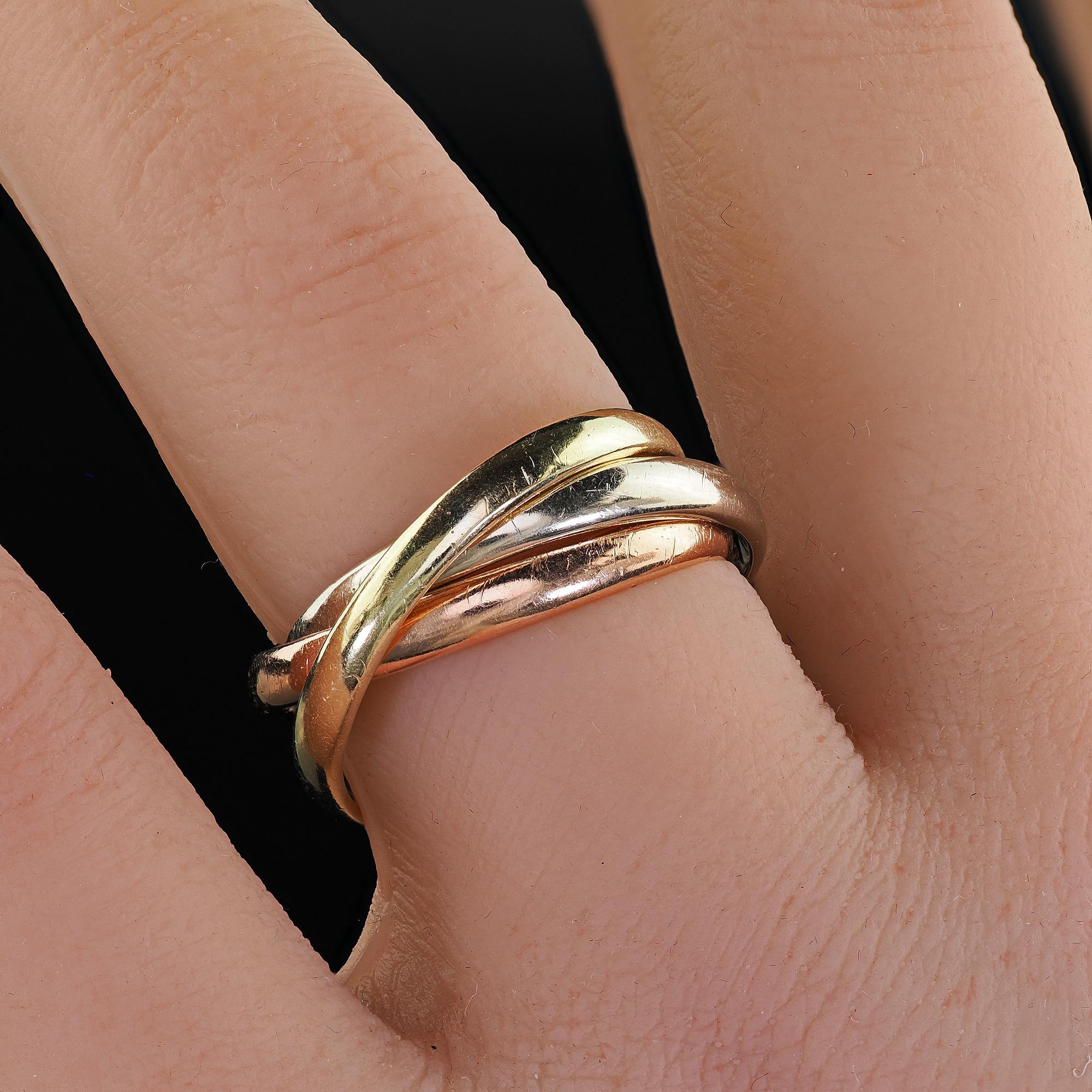 Vintage Estate Tiffany and Co 14K Tri Gold Rolling Ring Band - Size 6 3/4 For Sale 4
