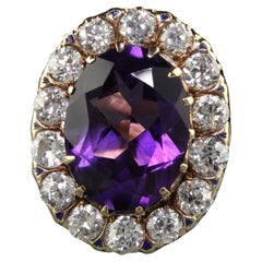 Vintage Estate Victorian Revival 14K Gold Old Euro Diamond and Amethyst Ring