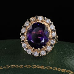 Vintage Estate Victorian Revival Amethyst Diamond and Enamel Cocktail Ring
