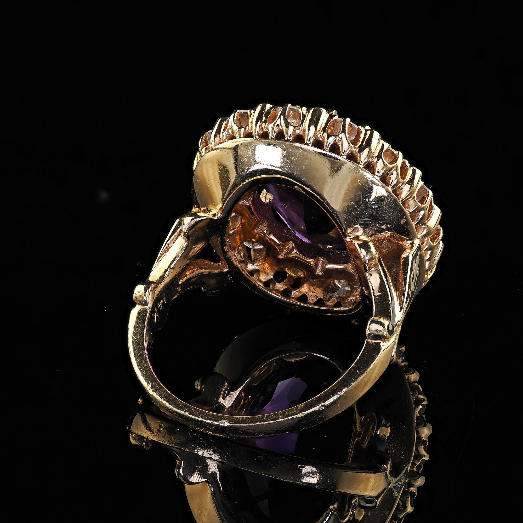 Bague cocktail de style néo- victorien vintage, avec améthyste, diamant et émail en vente 2