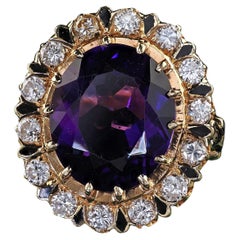 Vintage Estate Victorian Revival Amethyst Diamond and Enamel Cocktail Ring