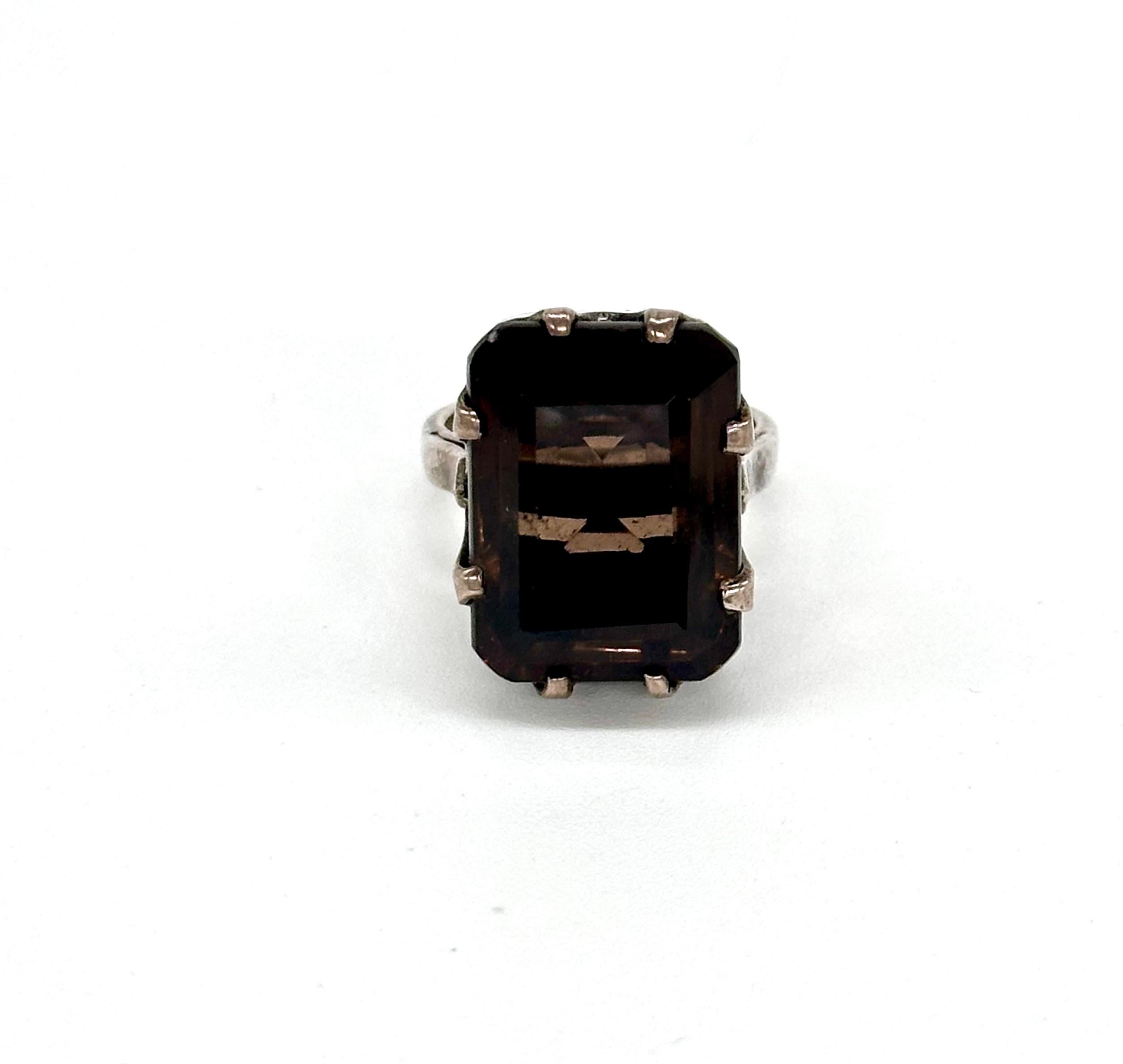 Artisan Vintage esteem smoky quartz oxidized sterling silver statement ring