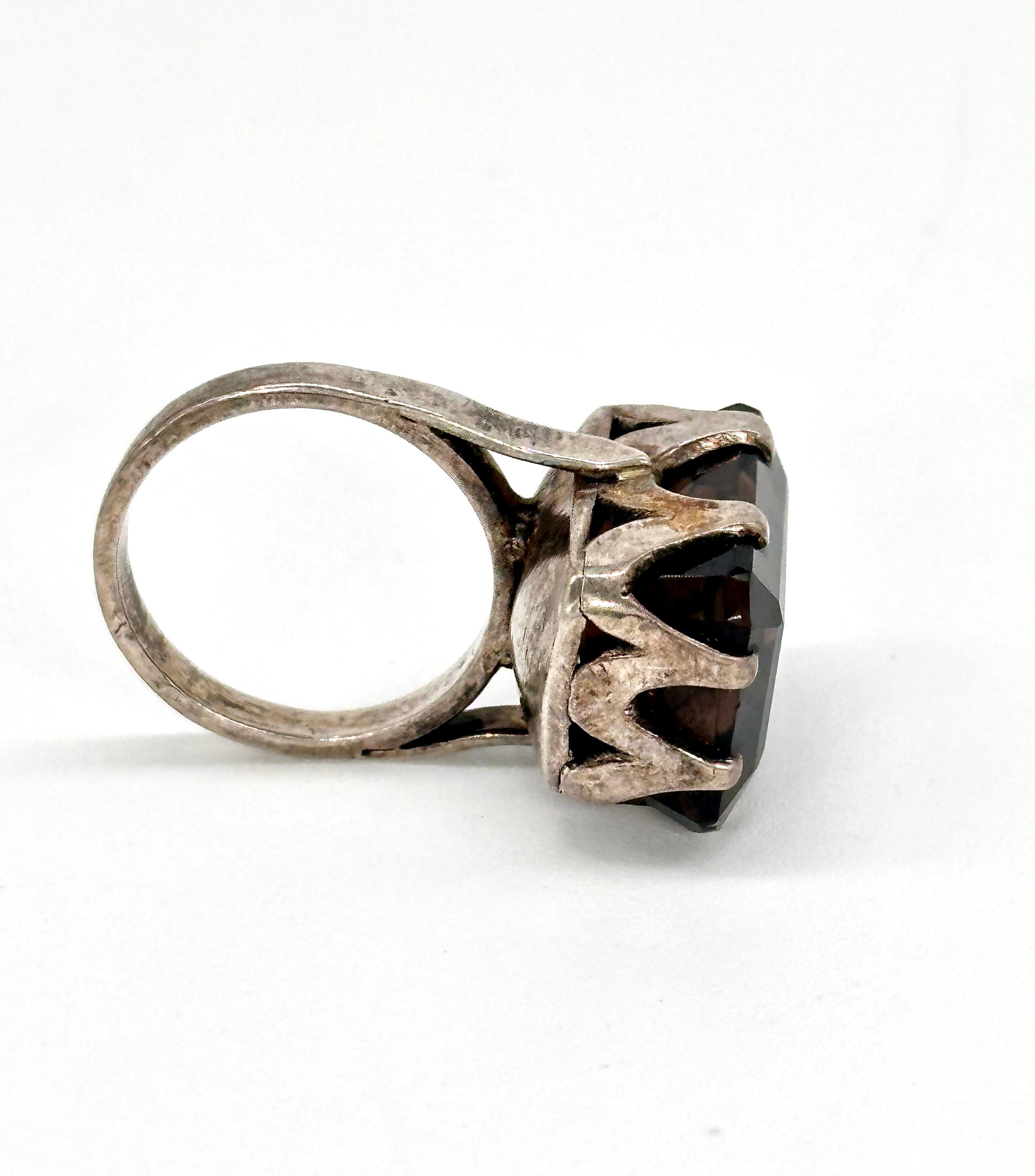 Women's or Men's Vintage esteem smoky quartz oxidized sterling silver statement ring
