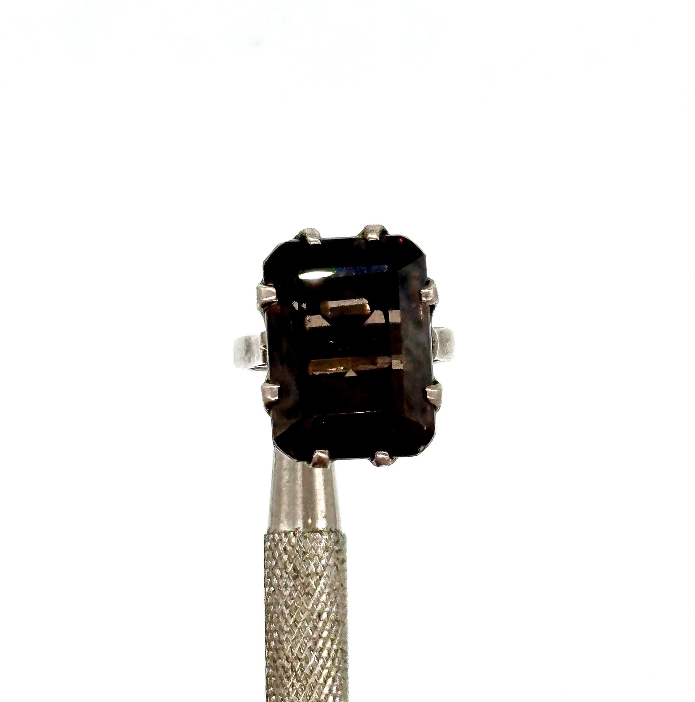 Vintage esteem smoky quartz oxidized sterling silver statement ring 1