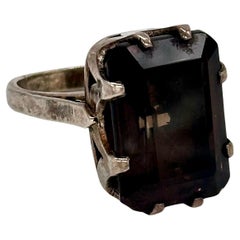 Vintage esteem smoky quartz oxidized sterling silver statement ring