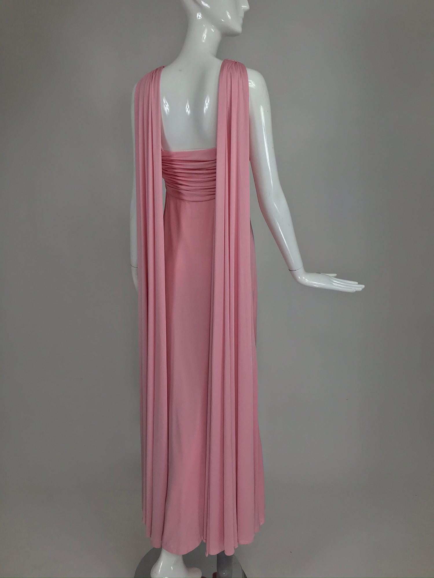 Vintage Estevez Pink Matte Jersey Goddess Gown 1970s 5