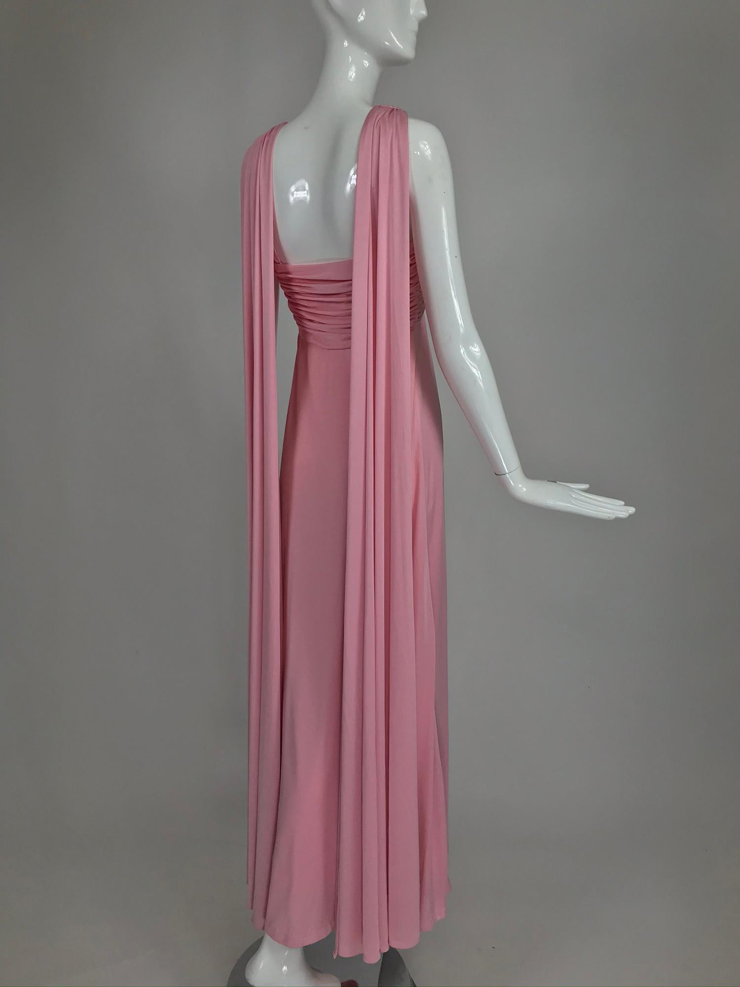 Vintage Estevez Pink Matte Jersey Goddess Gown 1970s 6