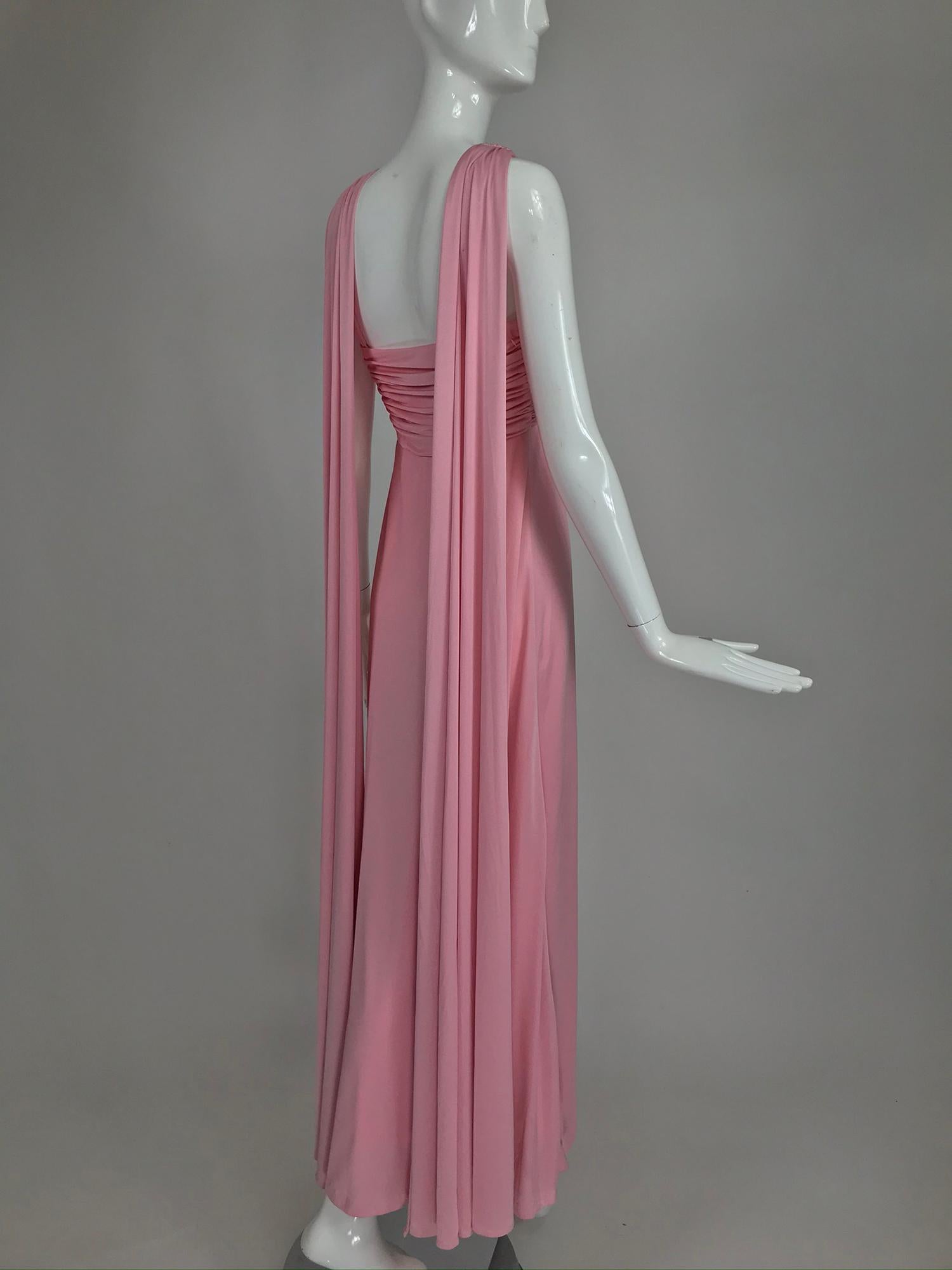 Vintage Estevez Pink Matte Jersey Goddess Gown 1970s 7