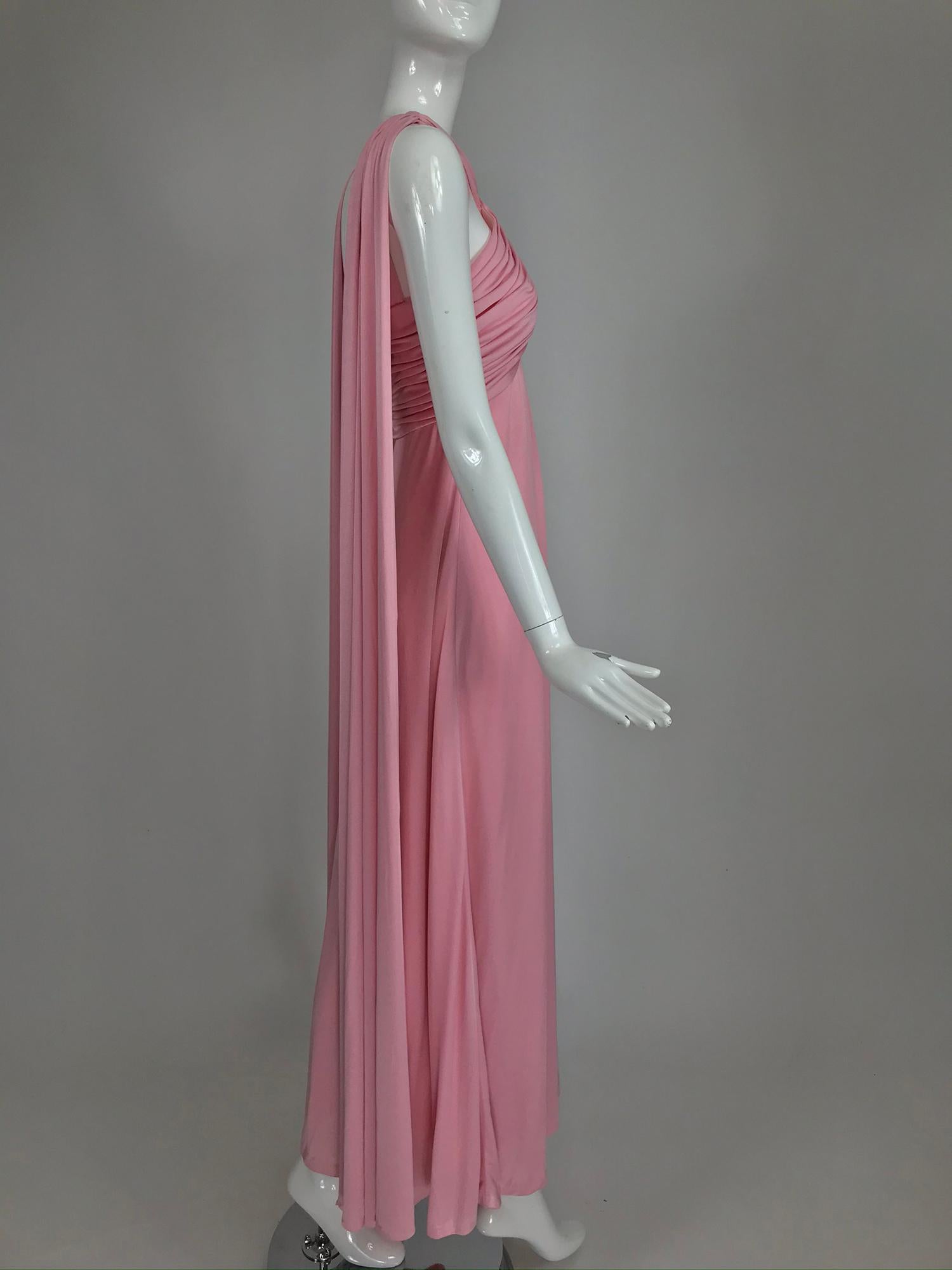 Vintage Estevez Pink Matte Jersey Goddess Gown 1970s 8