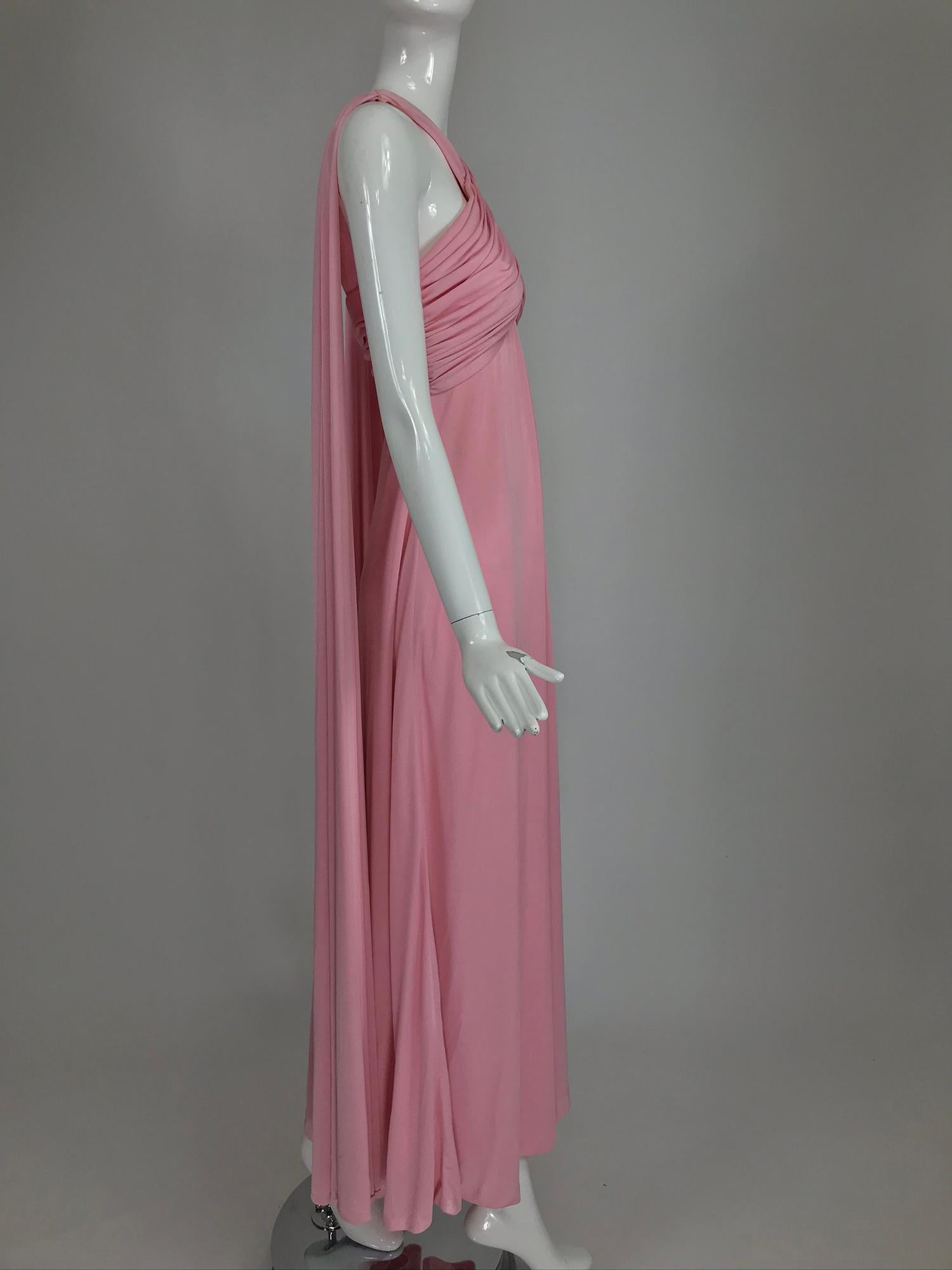 Vintage Estevez Pink Matte Jersey Goddess Gown 1970s 9