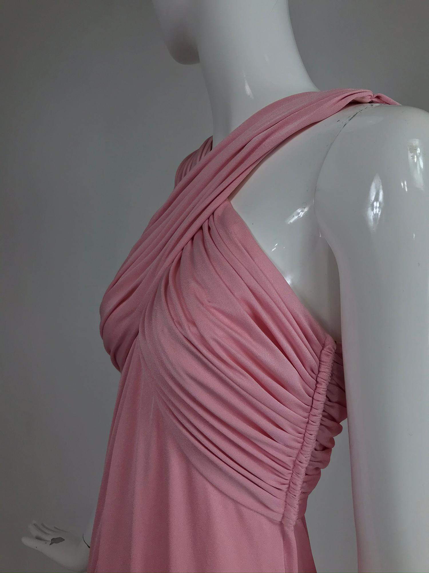 Vintage Estevez Pink Matte Jersey Goddess Gown 1970s 10