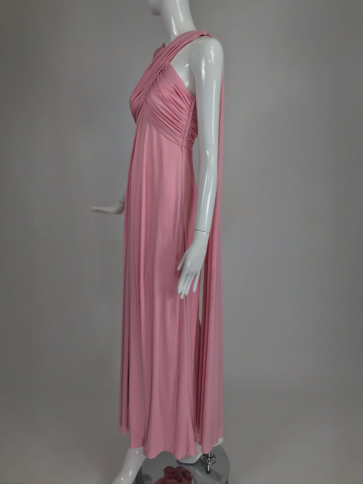 Brown Vintage Estevez Pink Matte Jersey Goddess Gown 1970s