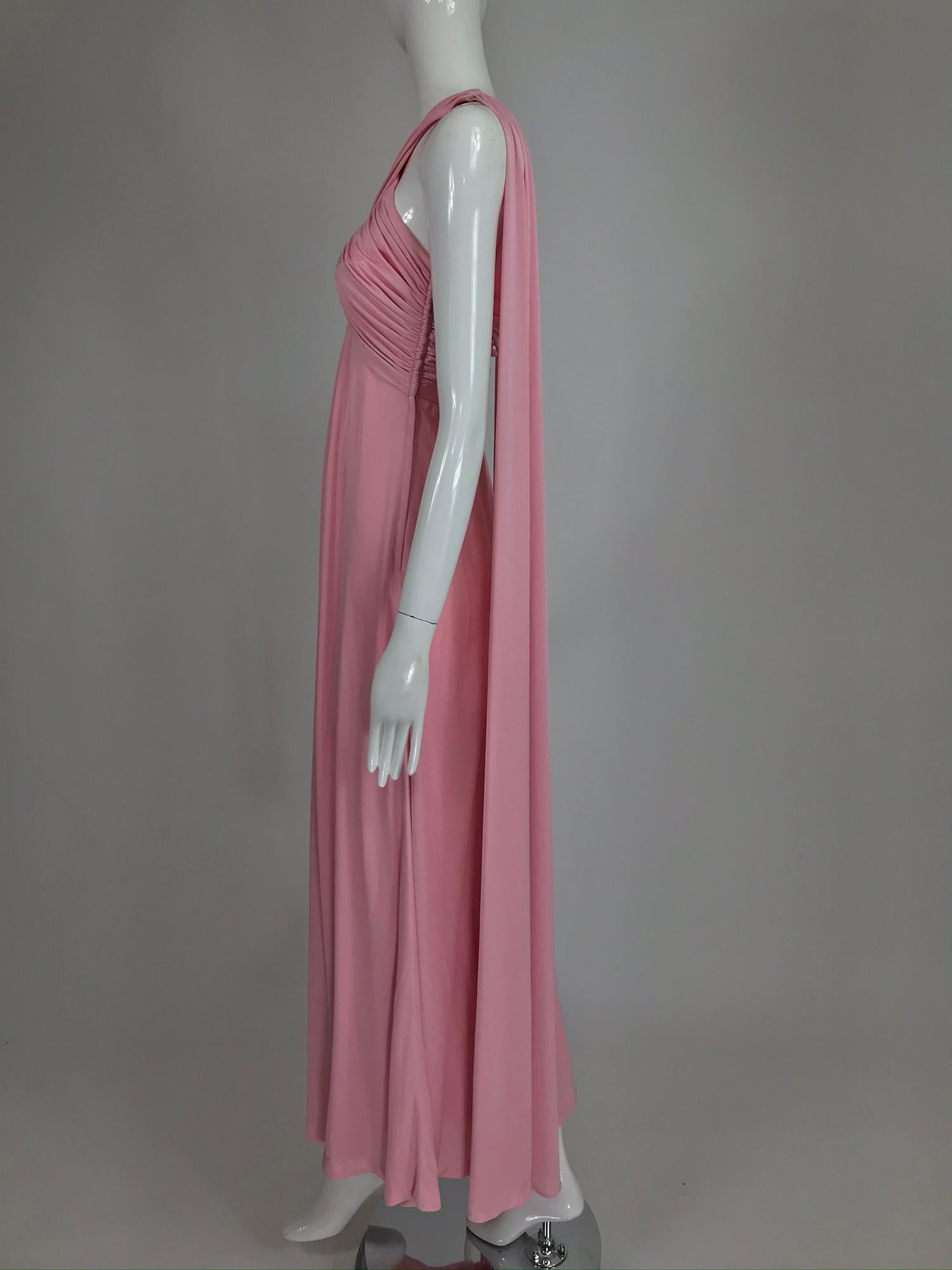 Vintage Estevez Pink Matte Jersey Goddess Gown 1970s In Good Condition In West Palm Beach, FL