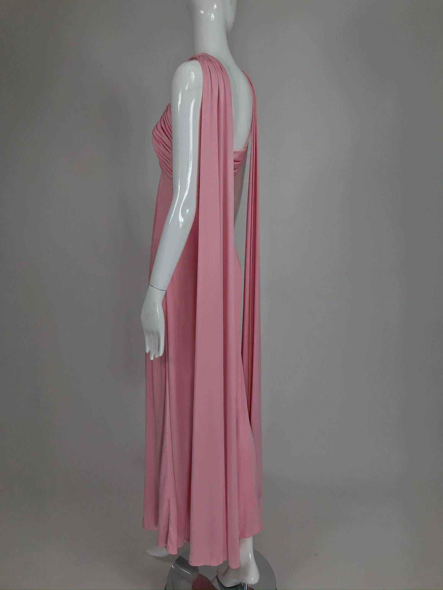 Women's Vintage Estevez Pink Matte Jersey Goddess Gown 1970s