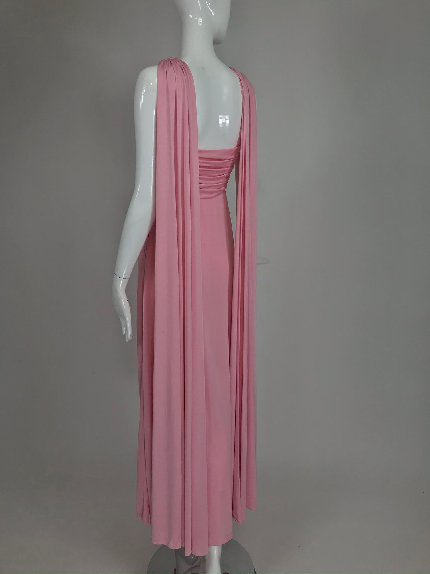 Vintage Estevez Pink Matte Jersey Goddess Gown 1970s 1