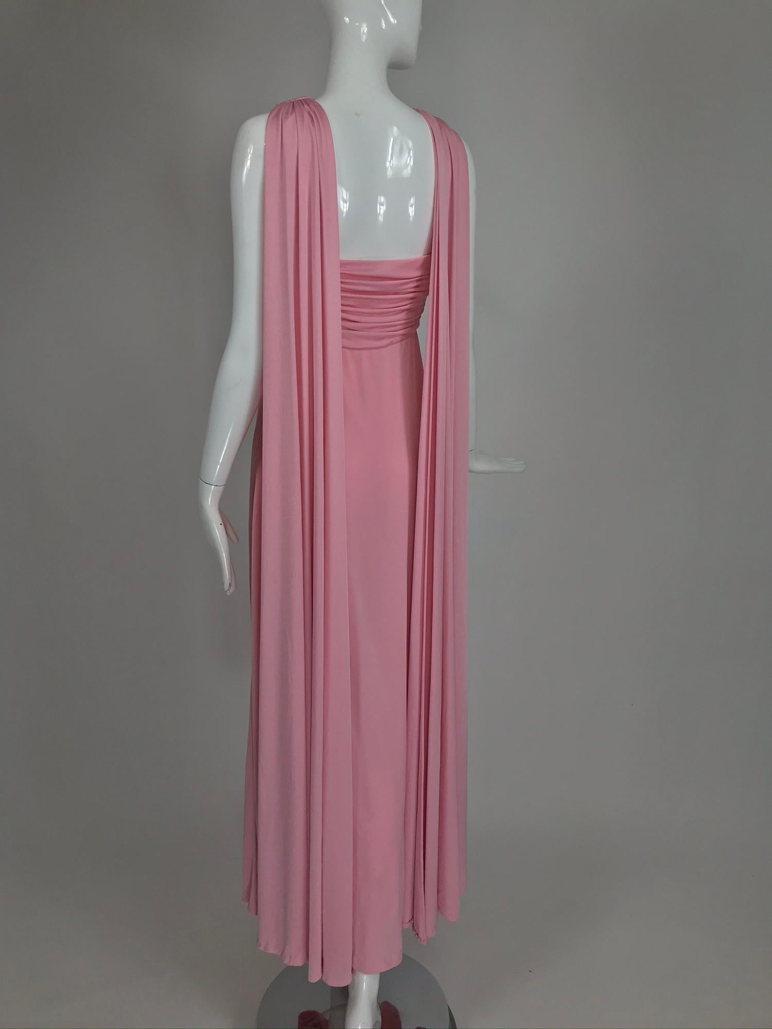 Vintage Estevez Pink Matte Jersey Goddess Gown 1970s 2