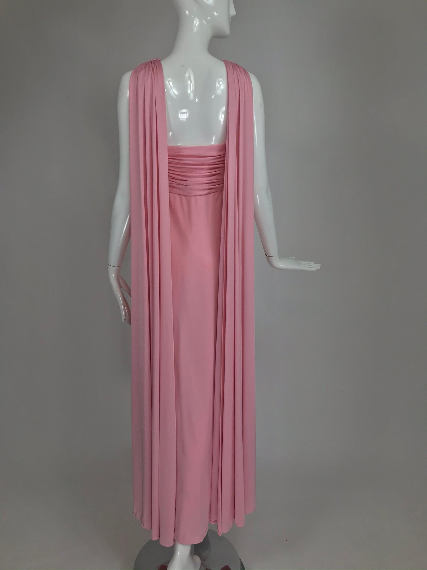 Vintage Estevez Pink Matte Jersey Goddess Gown 1970s 3
