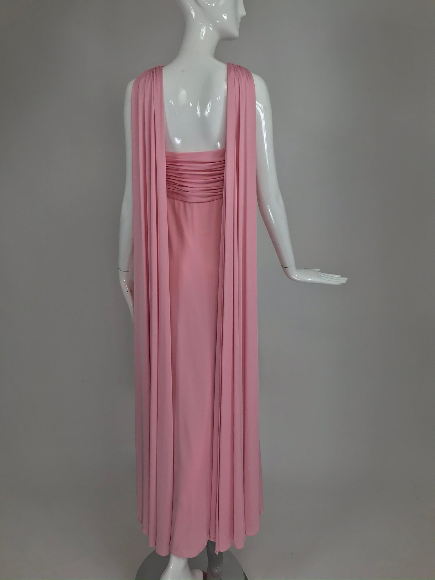 Vintage Estevez Pink Matte Jersey Goddess Gown 1970s 4
