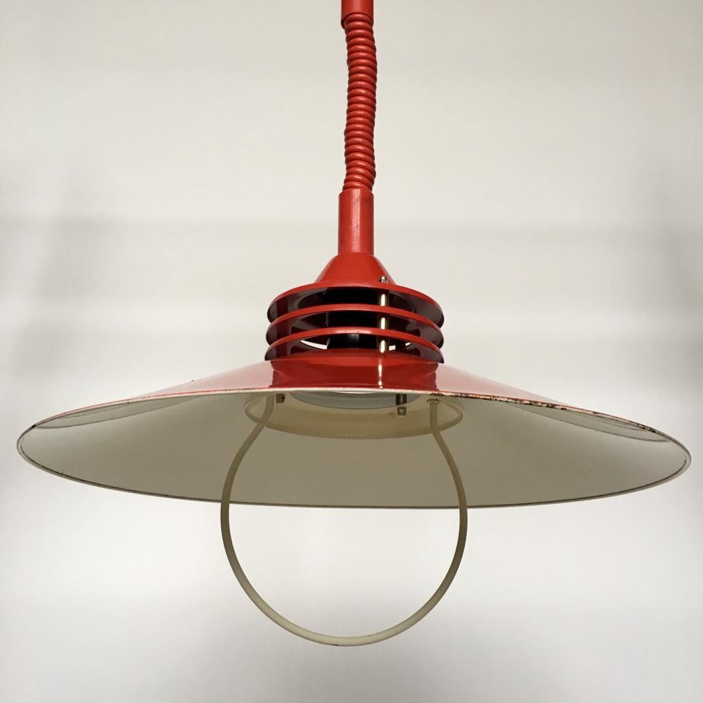 Industrial Vintage Estonian Red Metal Pendant Lamp from Zesi Nowe, 1970s For Sale