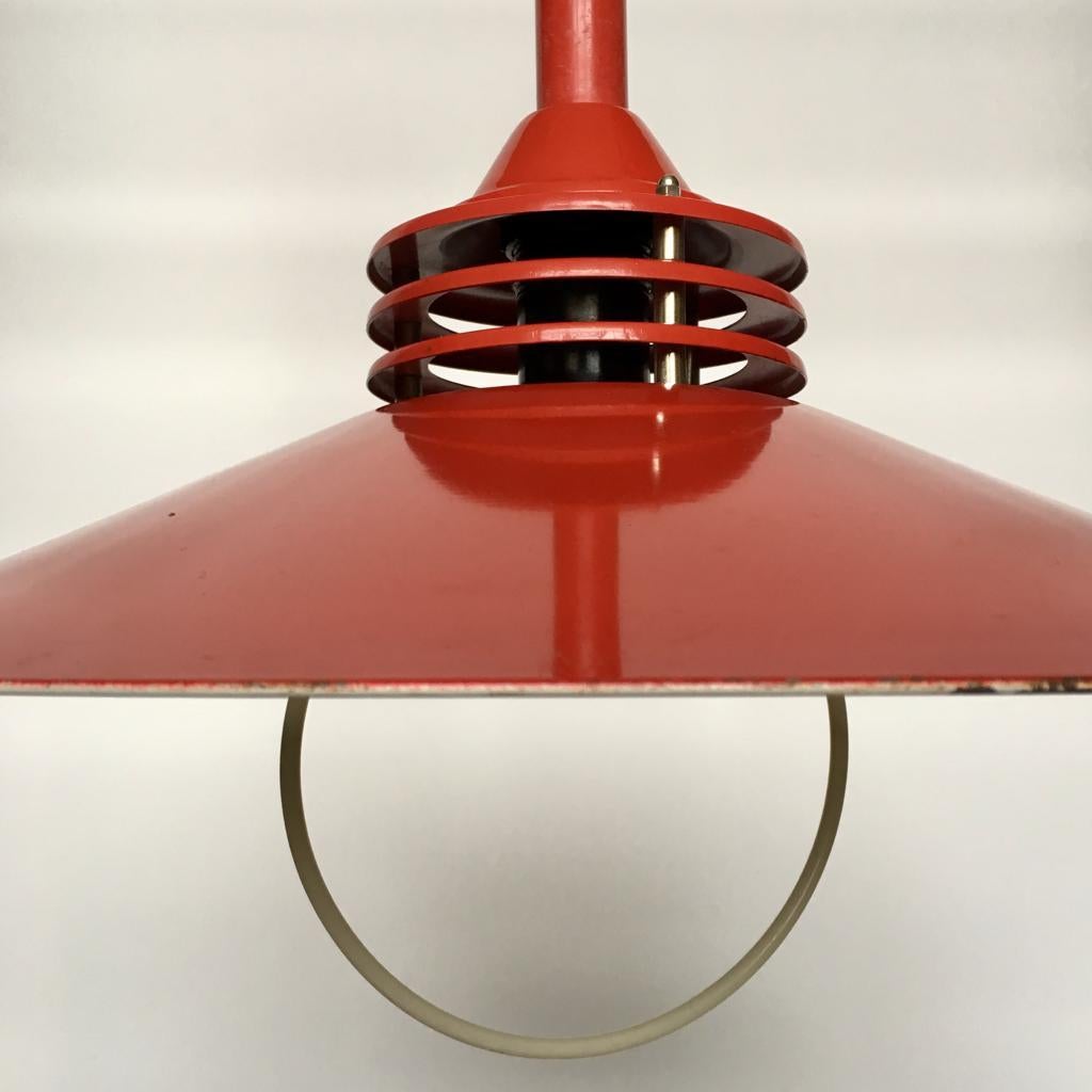 Cold-Painted Vintage Estonian Red Metal Pendant Lamp from Zesi Nowe, 1970s For Sale