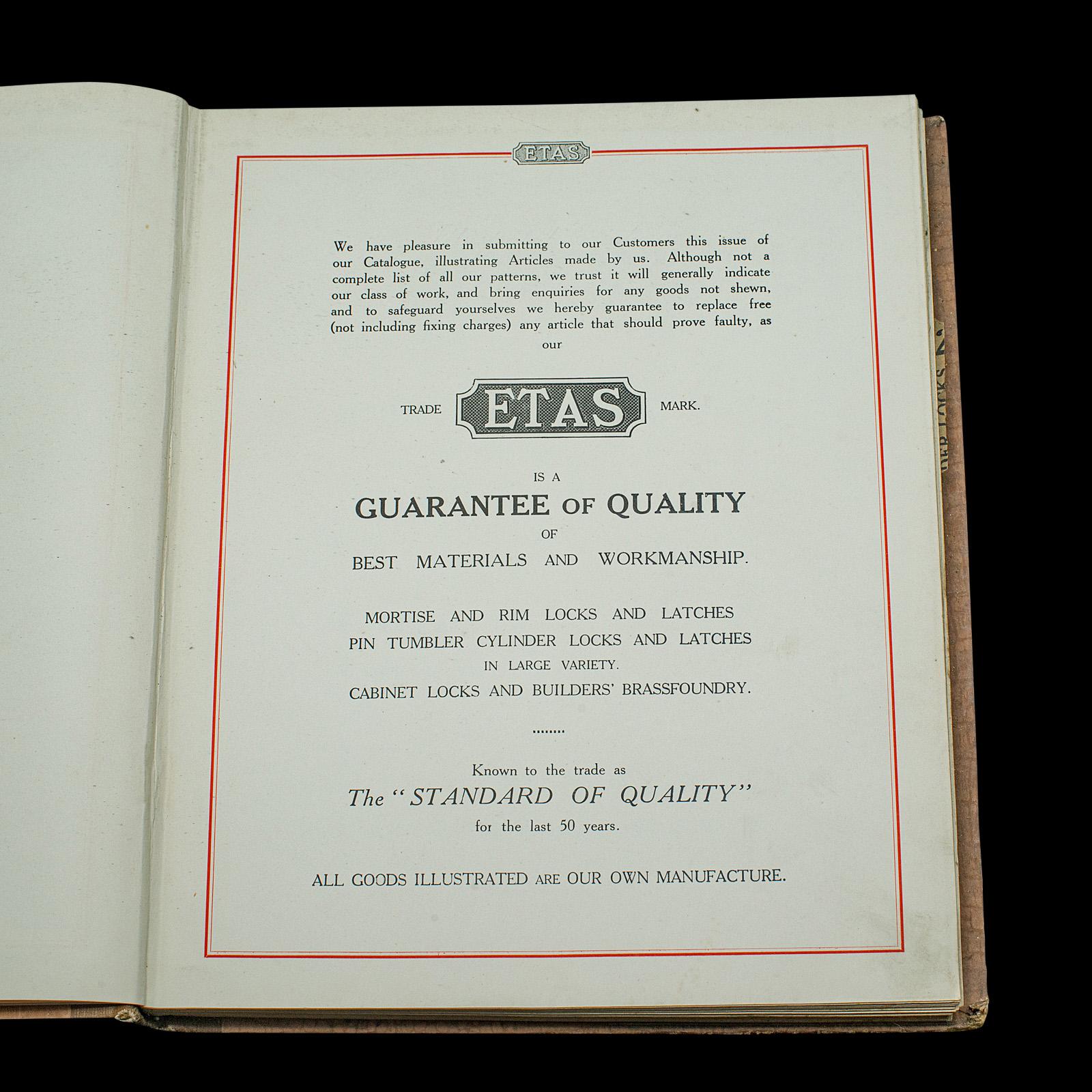 British Vintage ETAS Lock Catalogue, English, Illustrated, Trade Directory, Circa 1930 For Sale
