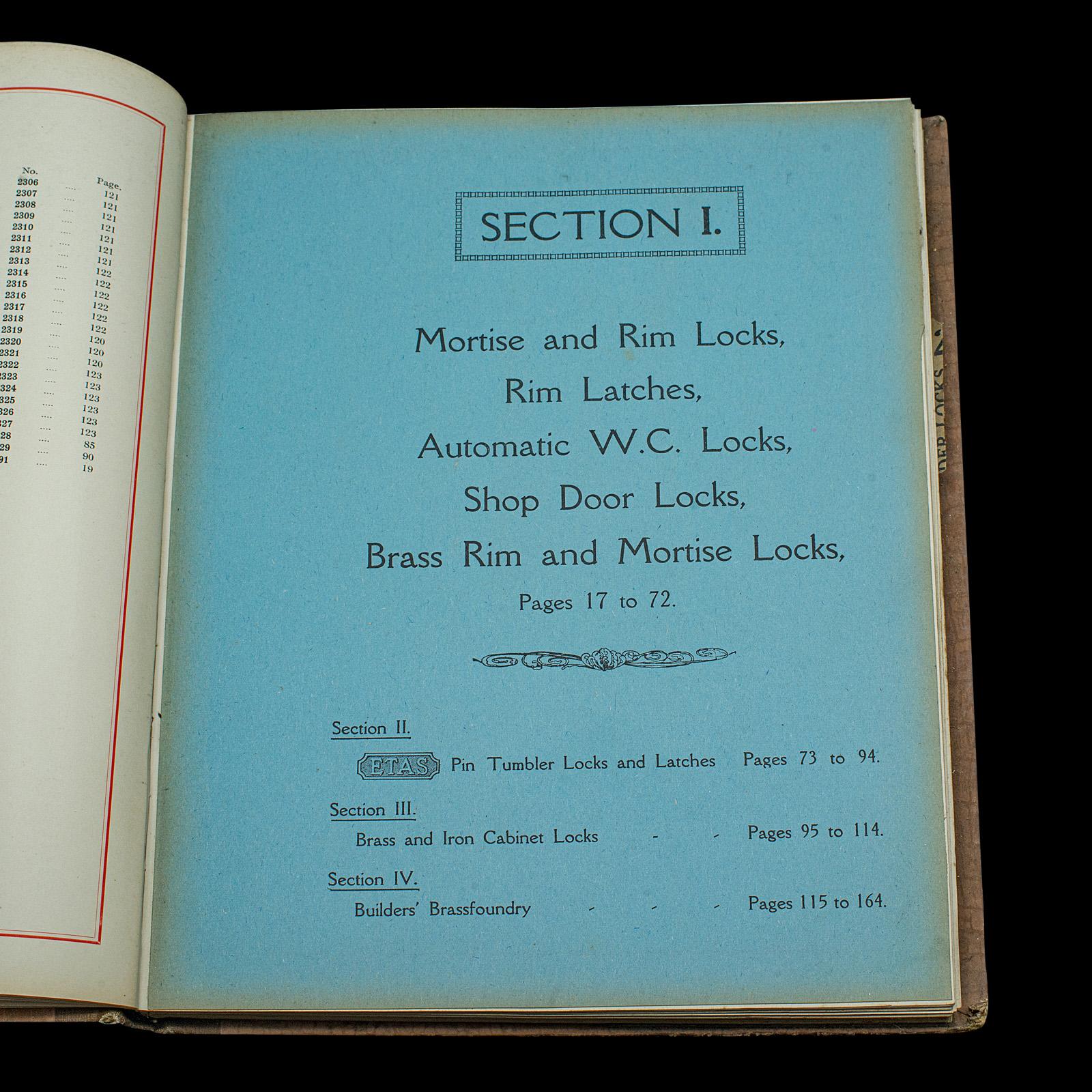 Vintage ETAS Lock Catalogue, English, Illustrated, Trade Directory, Circa 1930 In Good Condition For Sale In Hele, Devon, GB