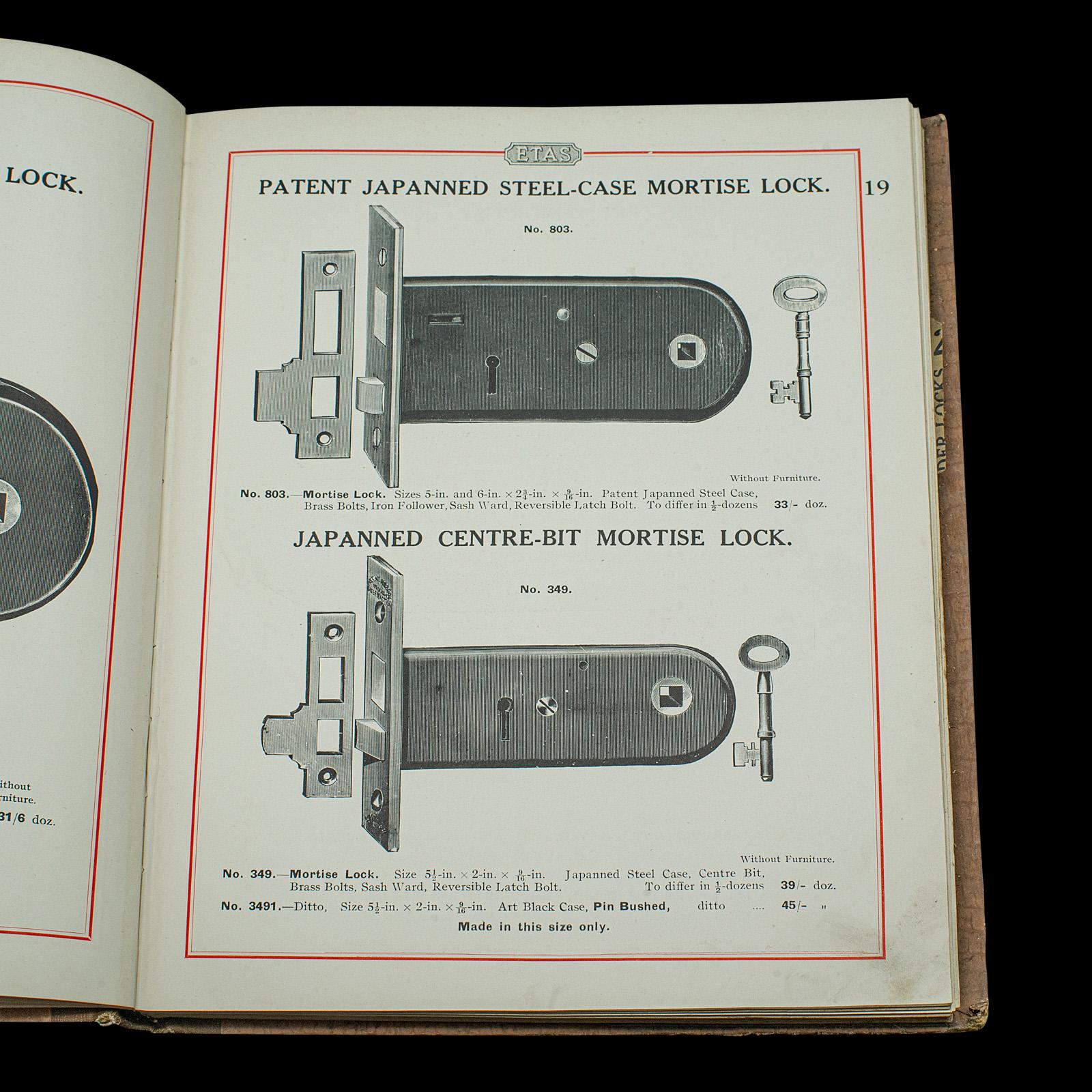 Mid-20th Century Vintage ETAS Lock Catalogue, English, Illustrated, Trade Directory, Circa 1930 For Sale