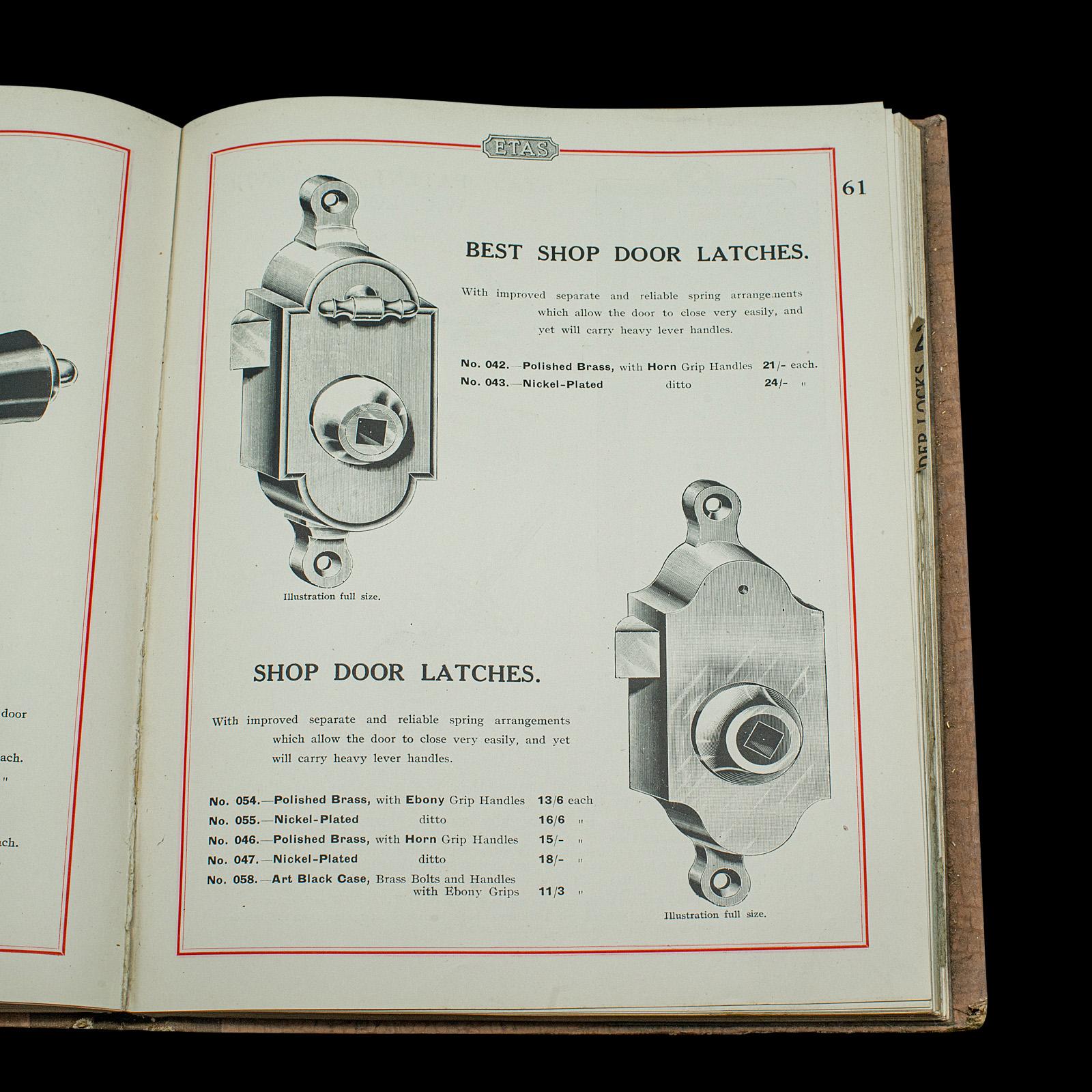 Papier Catalogue de la serrure ETAS, anglais, illustré, guide pour les professionnels, vers 1930 en vente