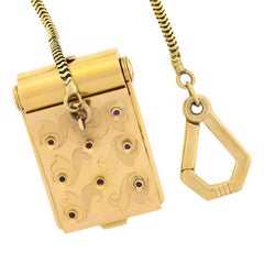 Vintage Etched 14k Gold Ruby Utinam Pocket Watch Dual Locket w/ 17" Snake Chain