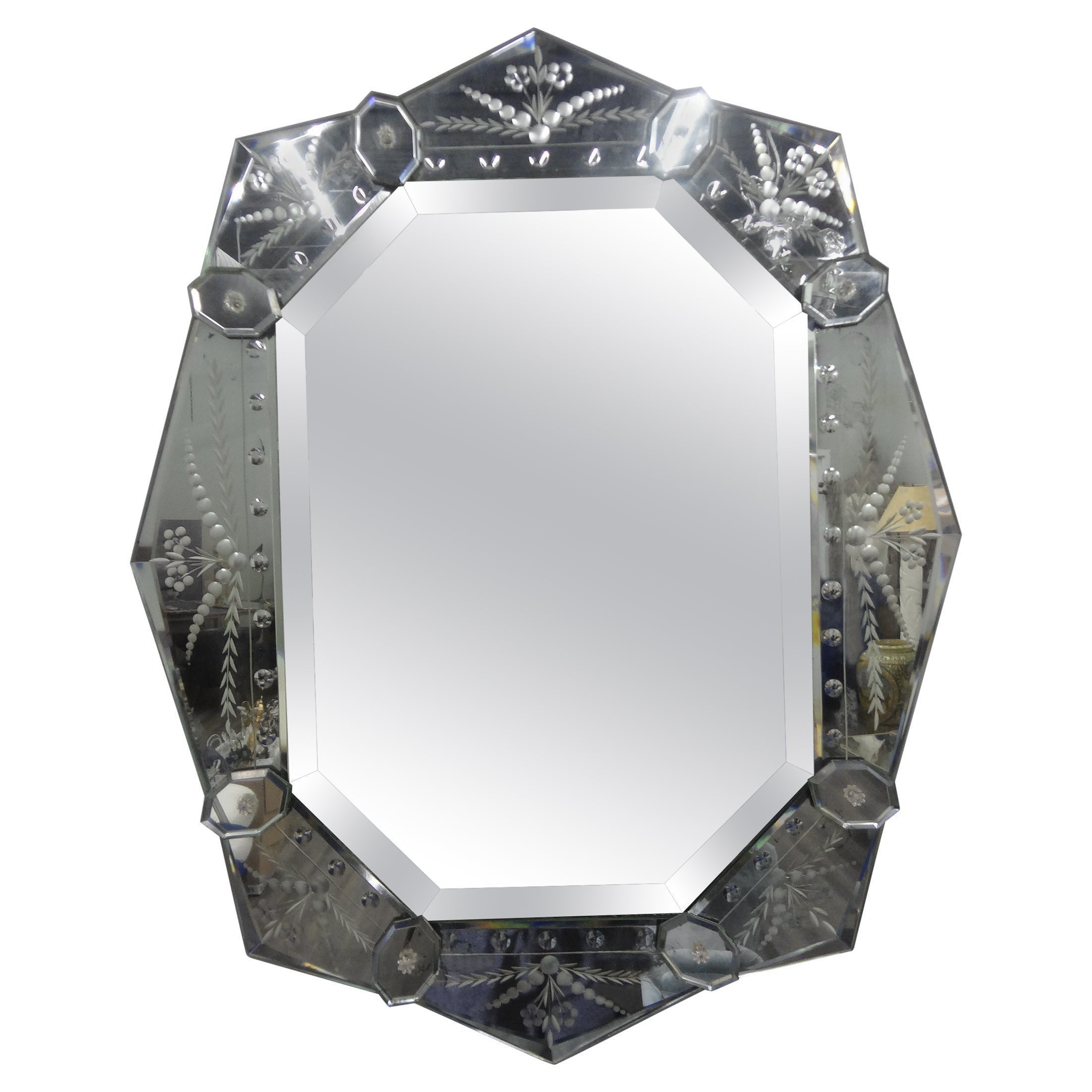 Vintage Etched and Beveled Venetian Mirror