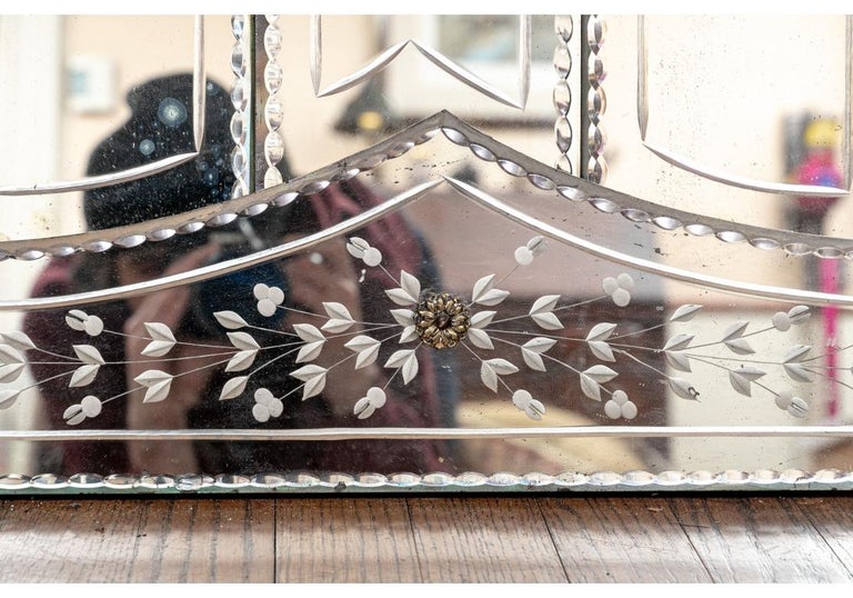 Vintage Etched and Sectioned Wall Mirror For Sale at 1stDibs