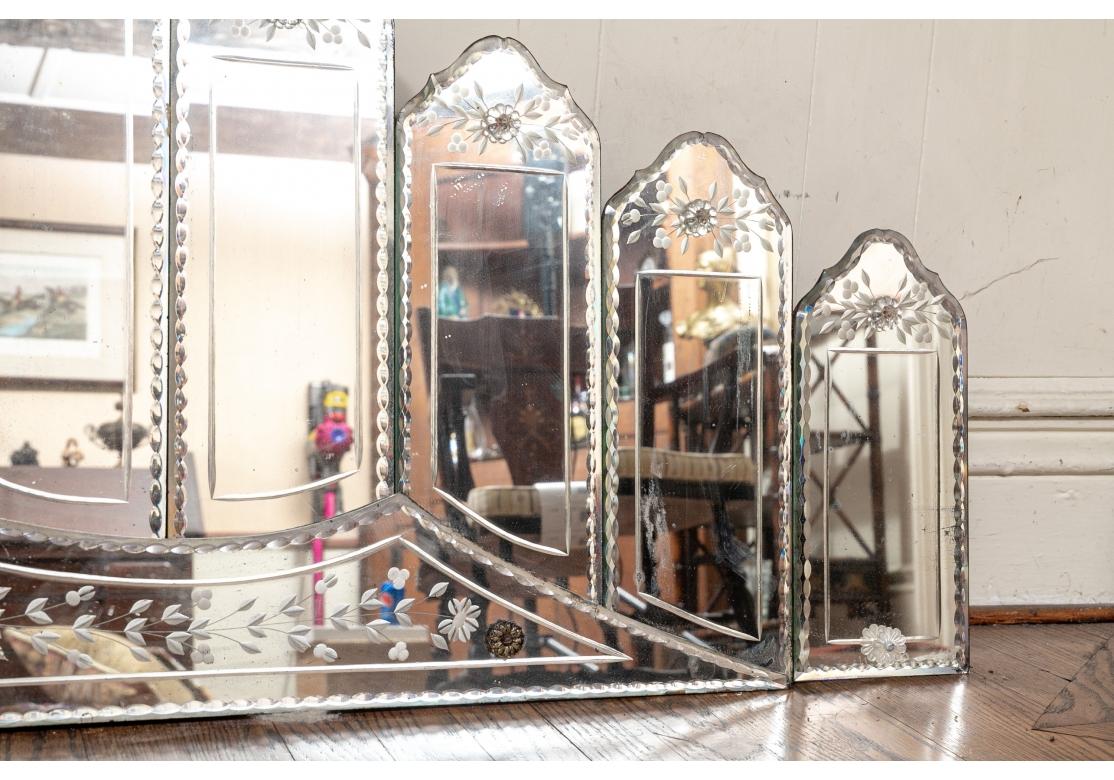 American Vintage Etched and Sectioned Wall Mirror For Sale