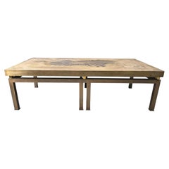 Vintage etched brass coffee table, 1970s