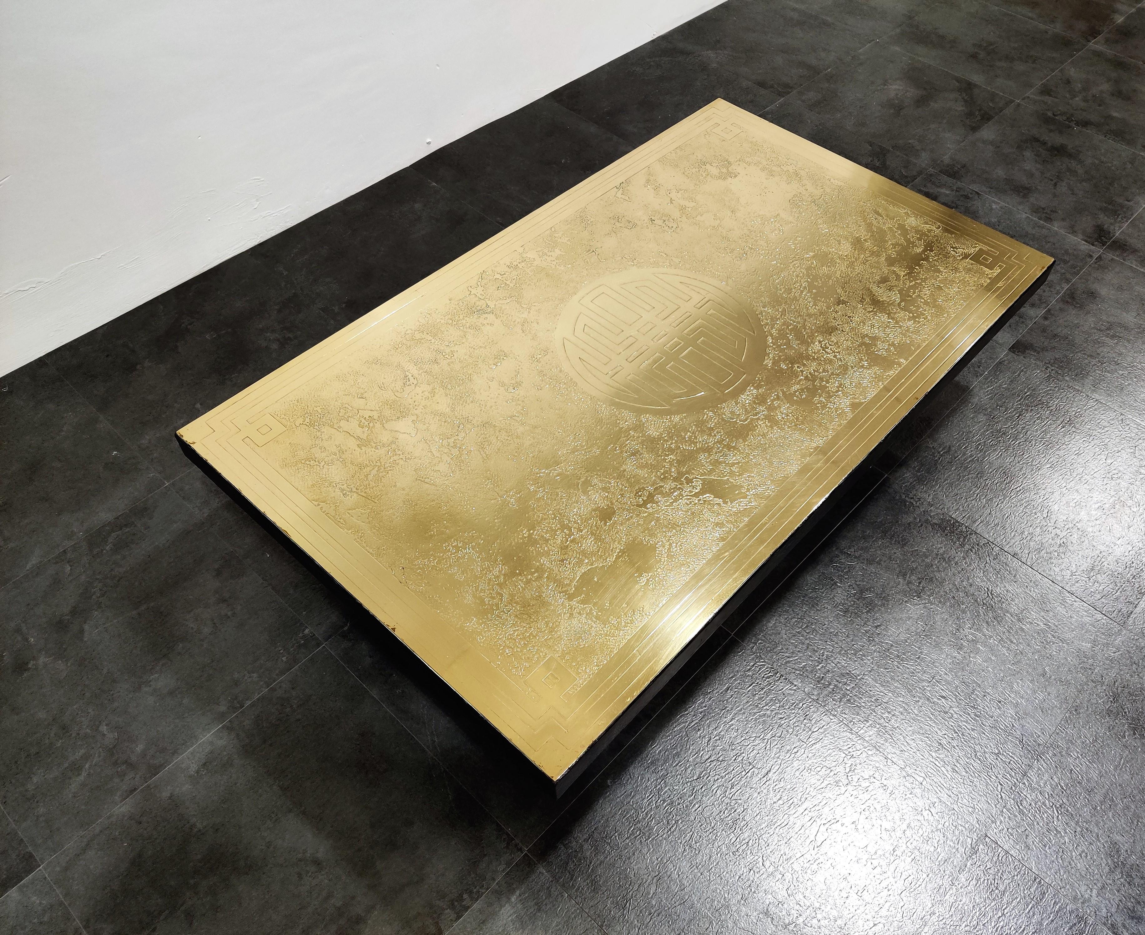 Vintage Etched Brass Coffee Table by Albert Verneuil, 1970s 4