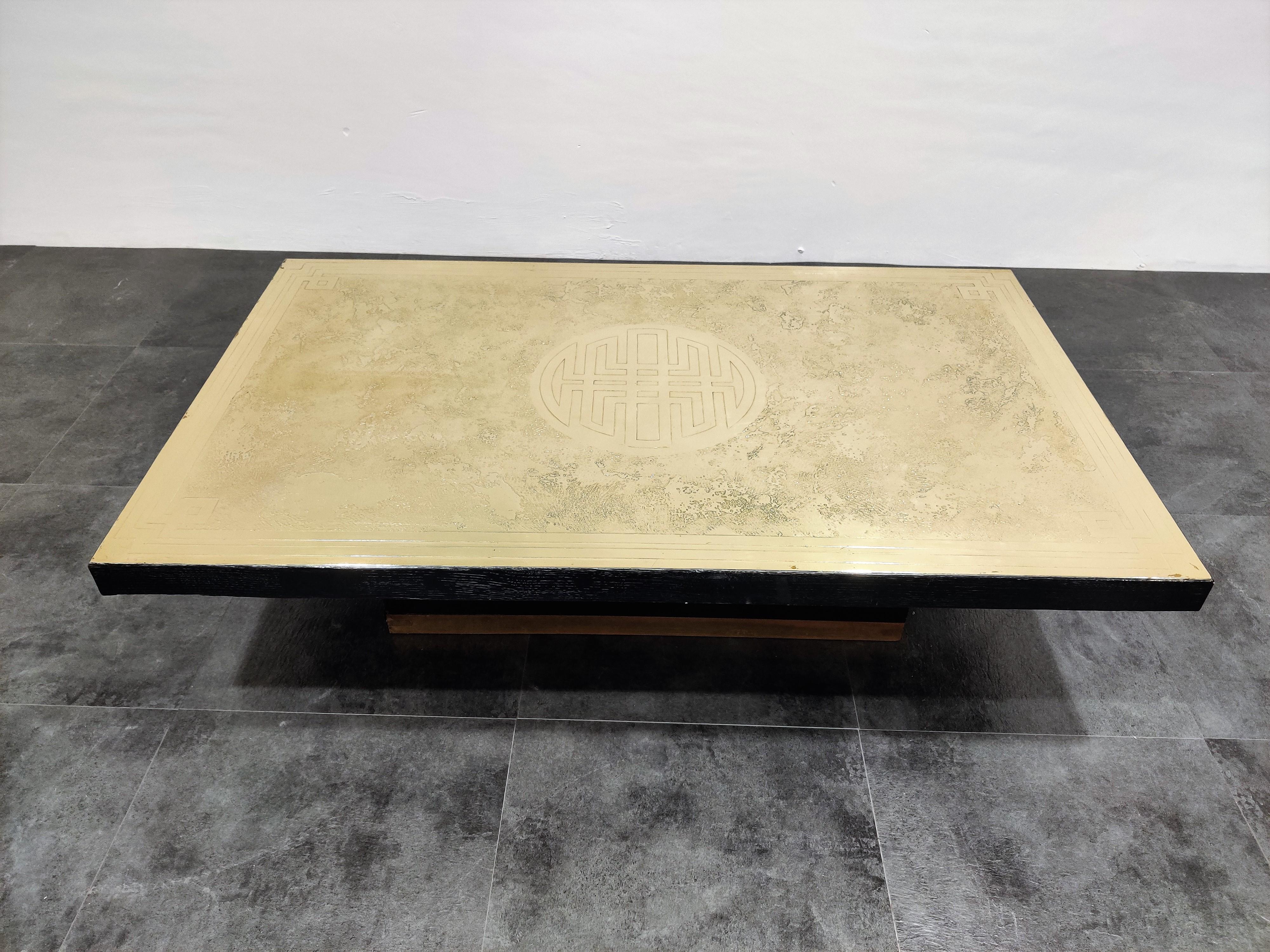 Belgian Vintage Etched Brass Coffee Table by Albert Verneuil, 1970s