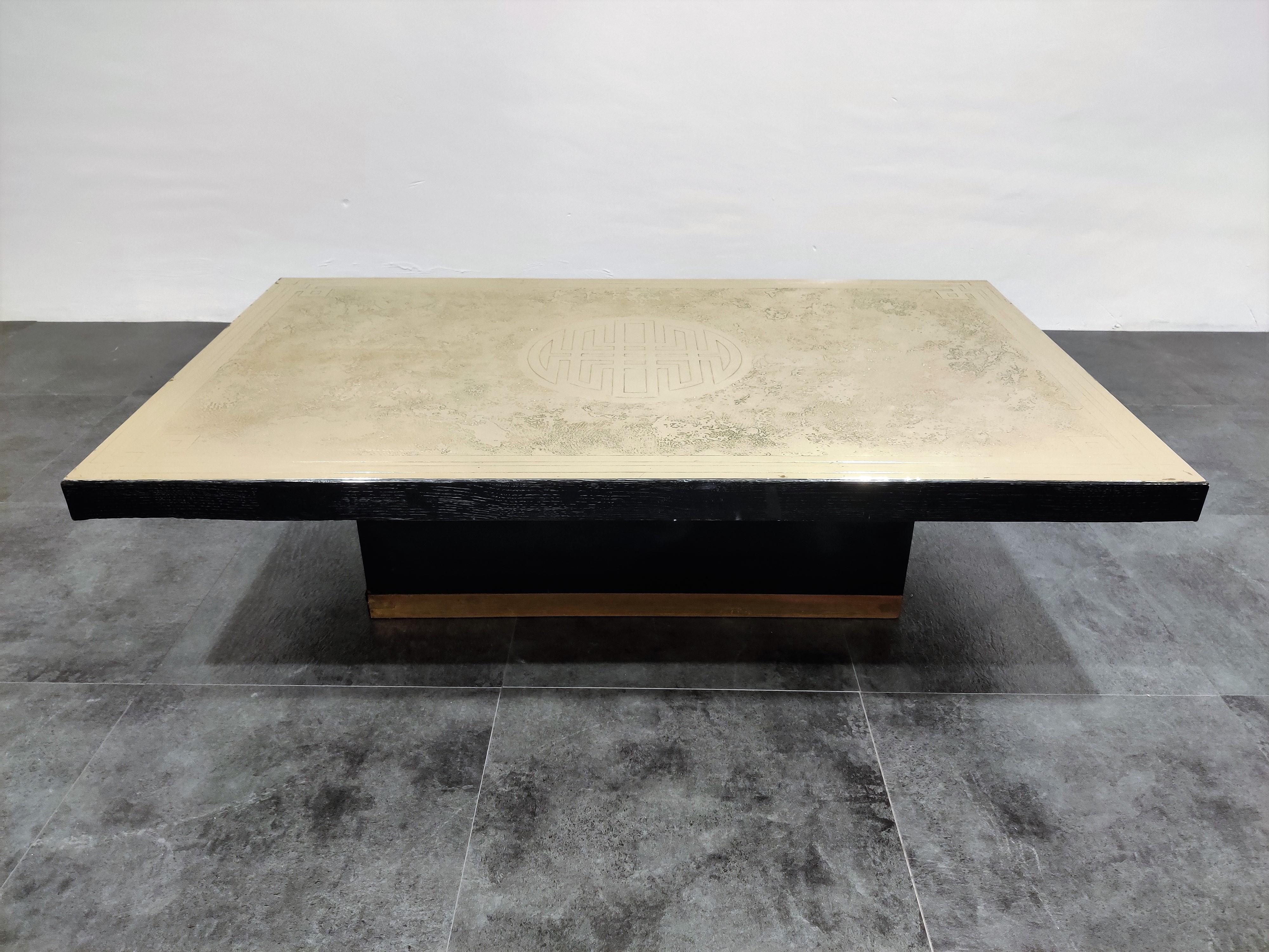 Vintage Etched Brass Coffee Table by Albert Verneuil, 1970s In Good Condition In HEVERLEE, BE
