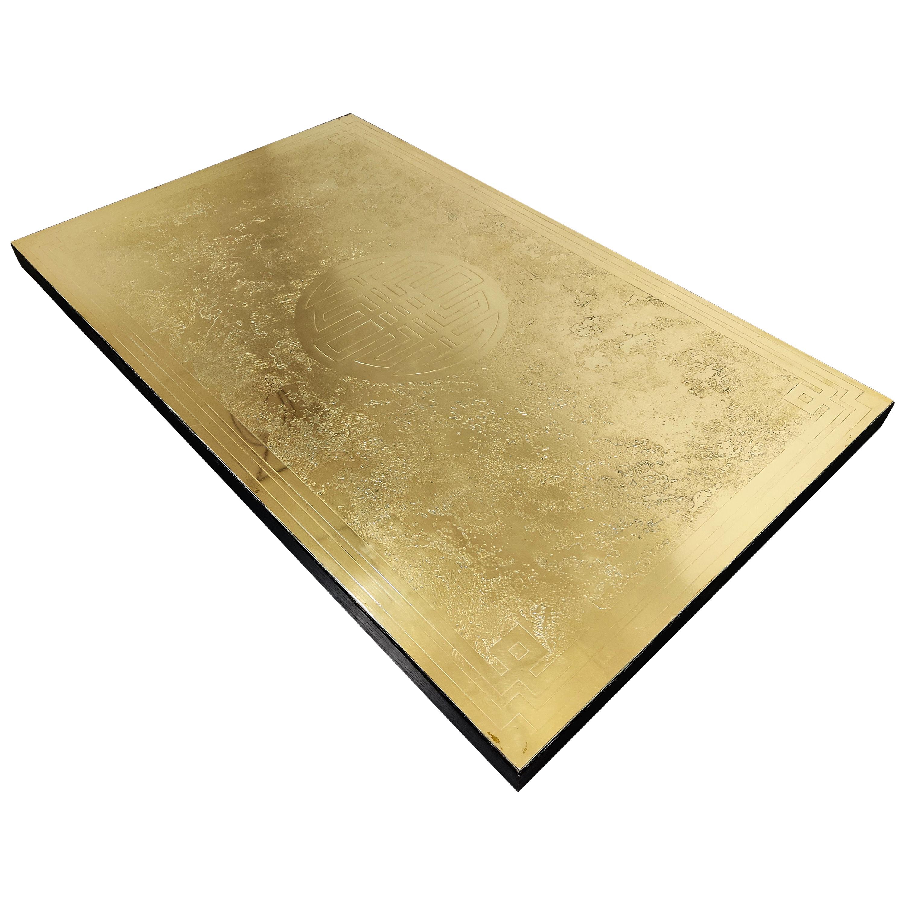 Vintage Etched Brass Coffee Table by Albert Verneuil, 1970s